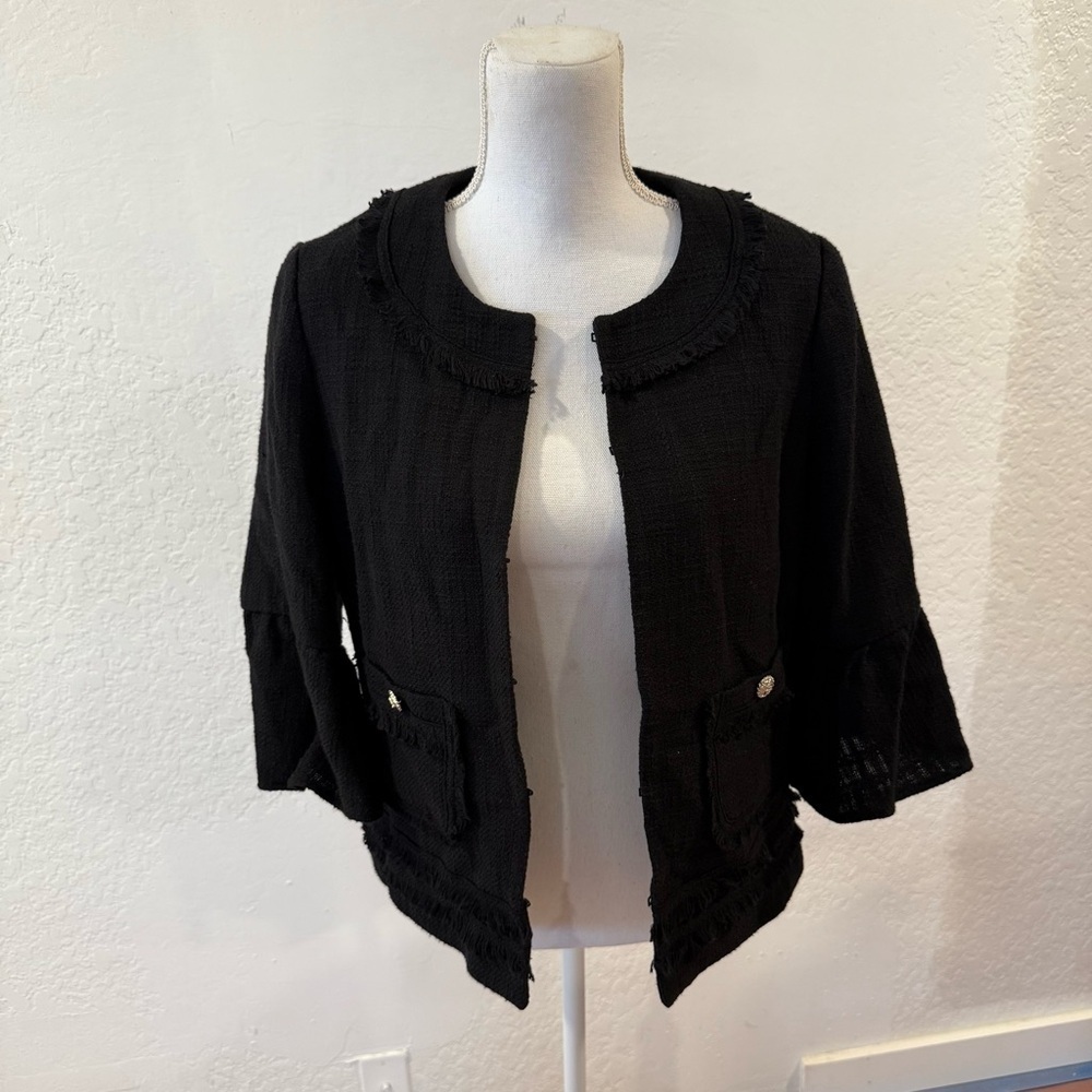 Karl Lagerfeld Paris Women's Cropped Tweed Open-Front Jacket Size 8 Career